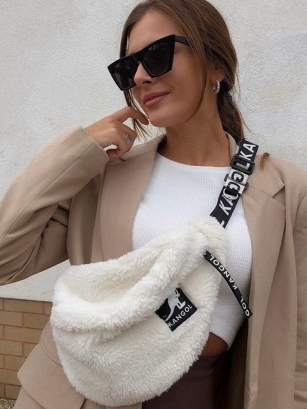 KANGOL x H&M Belt Bag Faux Shearling Belt Bag Fanny Pack Waist Bag